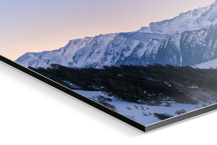Snow-covered Hohe Tauern mountains at blue hour with soft purple and pink sky panorama. - 90 x 38 cm / Photo hinter Acrylglas / Unframed