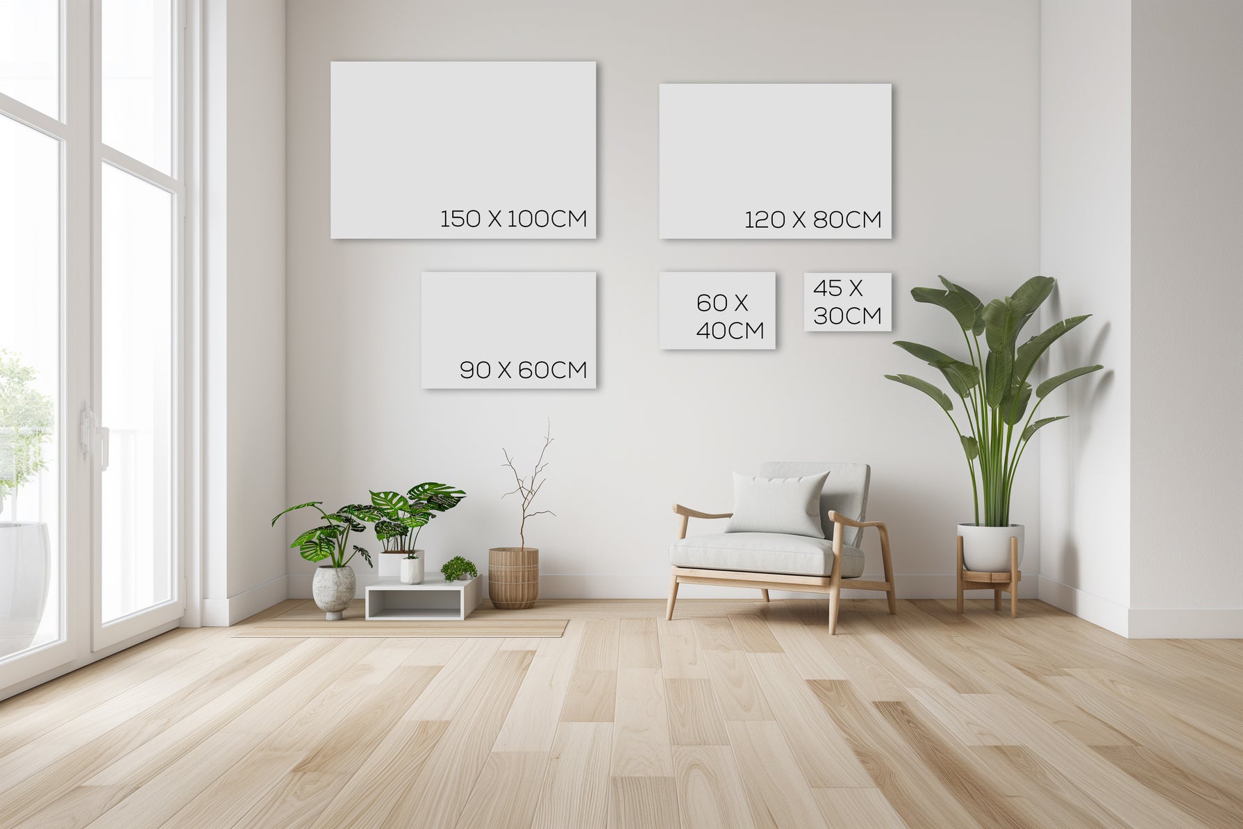 Size options in compare on a wall